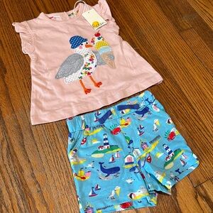 NWT Mini Boden Seagull Applique Two Piece Set Shorts and Tank Top Size 6-9m